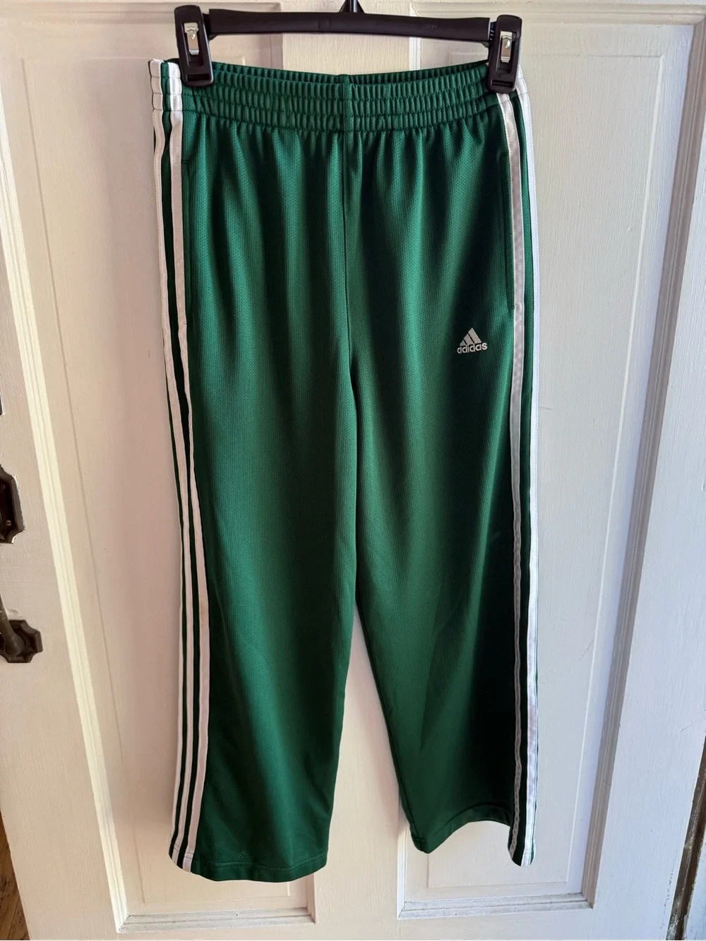 Adidas Kids Green Track Pants with Side Stripes
